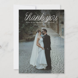 Ribbon Script Top Minimalistisk Bröllopsfoto  Tack Kort