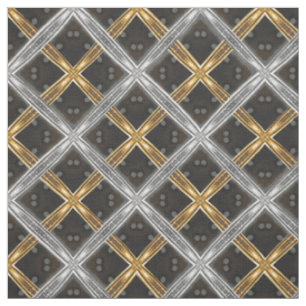 Ribbon Silver och Guld på Black Tiled Mönster Tyg