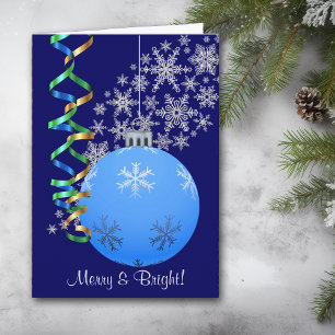Ribbon Snowflake Blue jul Bulb Helgkort