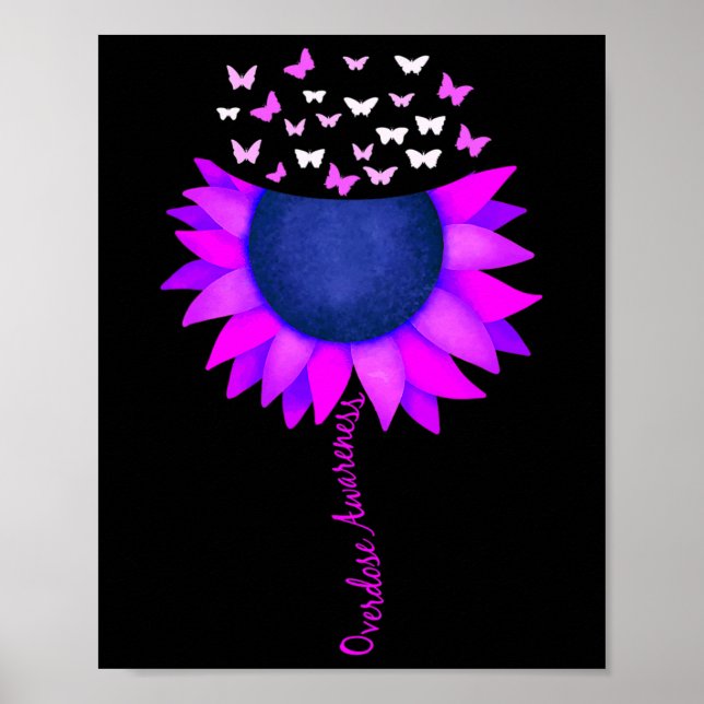 Ribbon Solros Butterfly Överdos Awareness Mont Poster (Framsidan)