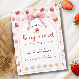 Ribbon Strawberry Rosa Berry Sweet Baby Shower Inbjudan