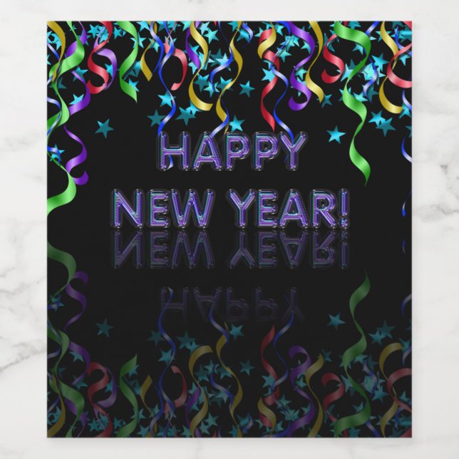 Ribbon Streamers | Gott nytt år! | Vinflaska Etikett (Singel etikett)