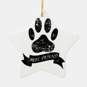 Ribbon, stressad Hund Tass Julgransprydnad Keramik