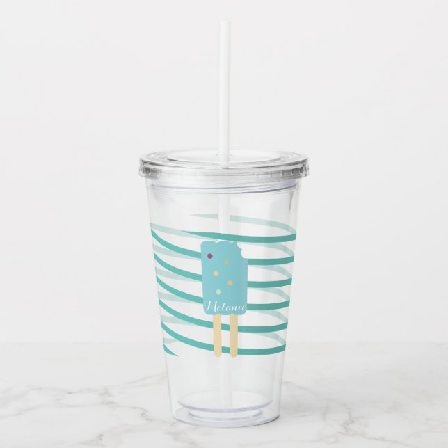 Ribbon Stripes Glassigt Iskrempopsticksmonogram Take Away Mugg (Framsida)