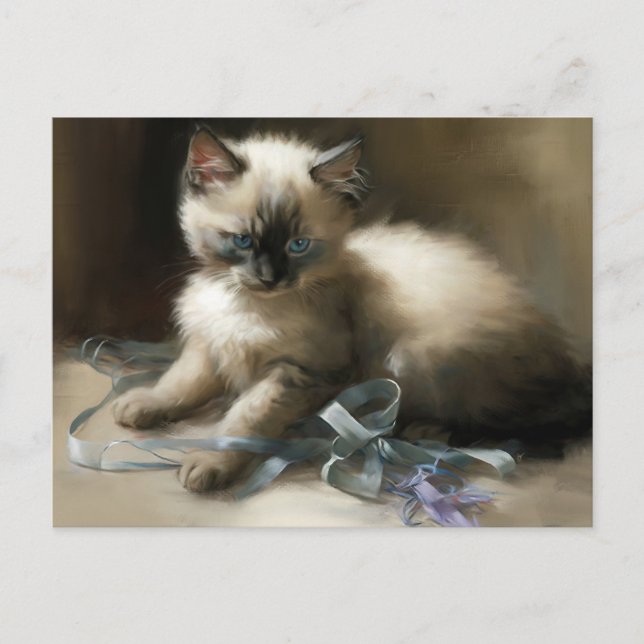 Ribbon Tangle Siamese Kitten Vykort (Framsida)