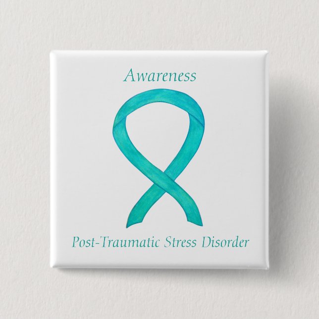 Ribbon Teal Anpassningsbar Art Stift Knapp (Framsida)
