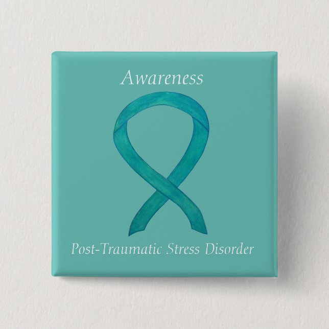 Ribbon Teal Anpassningsbar Art Stift Knapp (Framsida)