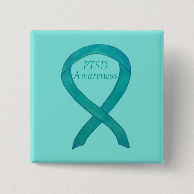Ribbon Teal Anpassningsbar Art Stift Knapp (Framsida)