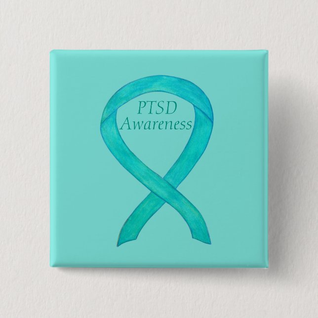 Ribbon Teal Anpassningsbar Art Stift Knapp (Framsida)