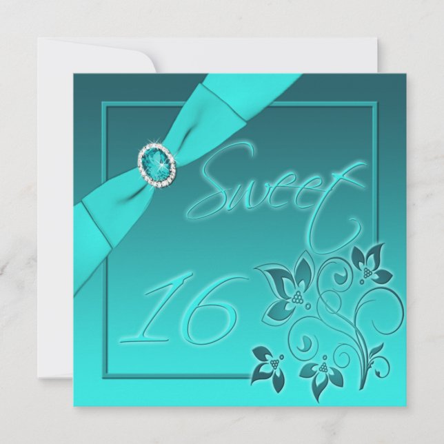 RIBBON Teal, Aqua Sweet sixteen Inbjudningar (Framsida)