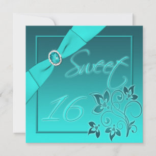 RIBBON Teal, Aqua Sweet sixteen Inbjudningar
