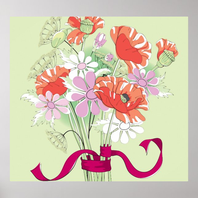 "Ribbon-Tied Poppies": Daisy Bouquet. Poster (Framsidan)