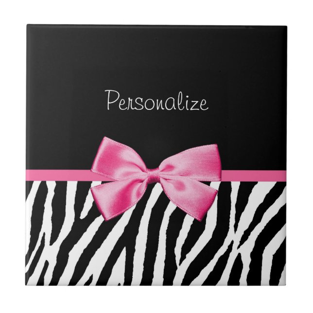 Ribbon trendig Black and White Zebra tryck Rosa Kakelplatta (Framsidan)