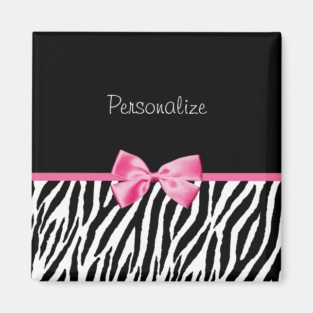 Ribbon trendig Black and White Zebra tryck Rosa Magnet (Framsidan)