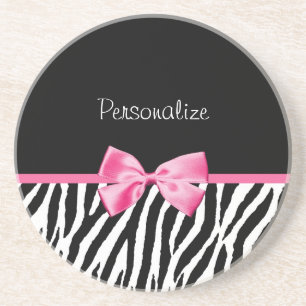 Ribbon trendig Black and White Zebra tryck Rosa Underlägg Sandsten