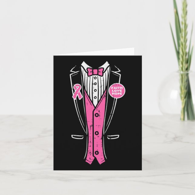 Ribbon Tuxedo Breast Cancer Awareness Manar Boys Kort (Framsida)
