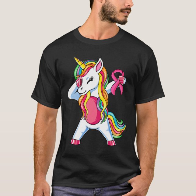 Ribbon Unicorn Breast Cancer Awareness Girls Toddl T Shirt (Framsida)