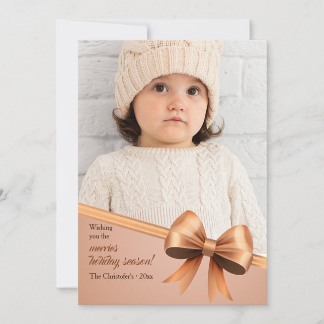 Ribbon Wrapped Photo Holiday Card Julkort (Framsida)