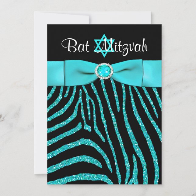 RIBBON Zebra Glitter Bat mitzvah Inbjudan 3 (Framsida)
