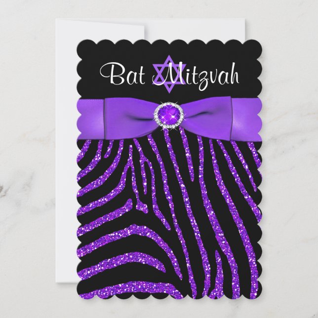 RIBBON Zebra Glitter Bat mitzvah Inbjudan 4 (Framsida)