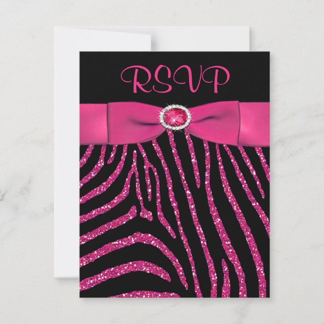 RIBBON Zebra Rosa FAUX Glitter OSA kort (Framsida)
