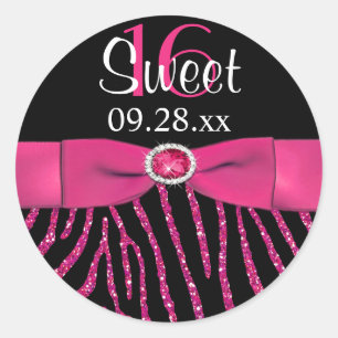 RIBBON Zebra Sweet 16 Favor Sticker Runt Klistermärke