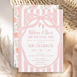 Ribbons and Bows Parisian Pink Girl Baby Shower Inbjudningar