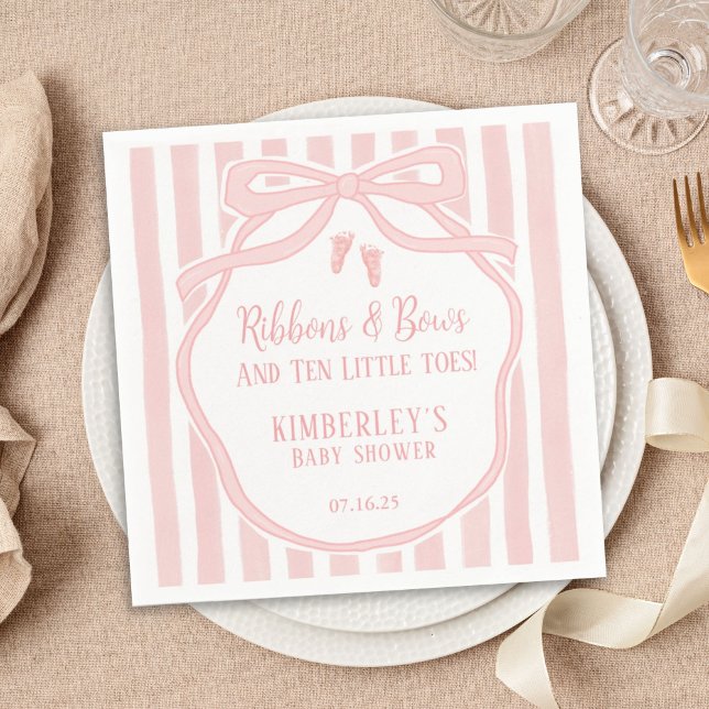 Ribbons Bows Ten Little Toes Bow Girl Baby Shower Pappersservett (Skapare uppladdad)