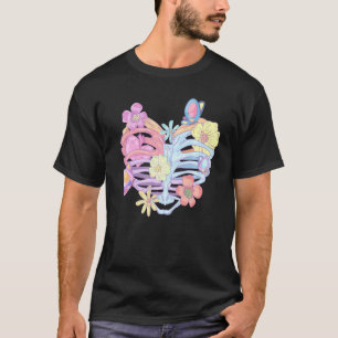 Ribcage Pastel Goth Flowers Butterflies T Shirt