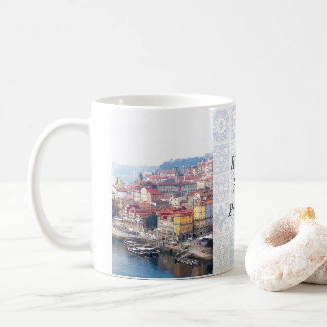 Ribeira och Douro River. Porto, Portugal Kaffemugg (Med munk)