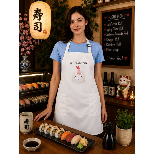 Rice To Meet You Kawaii Sushi  Långt Förkläde (Skapare uppladdad)