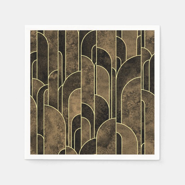 Rich Brown and Gold Art Deco Pattern Pappersservett (Framsidan)
