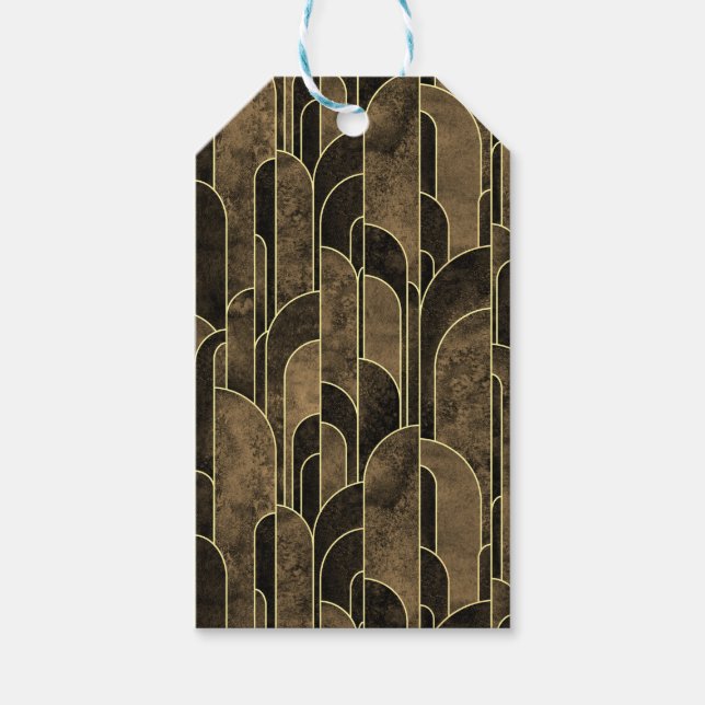 Rich Brown and Gold Art Deco Pattern Presentetikett (Framsidan)