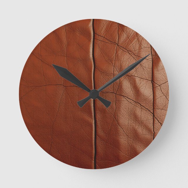 Rich Brown Leather Texture Pattern Rund Klocka (Framsida)