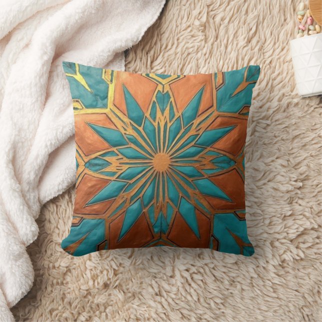 Rich Copper Metallic gold geometric starburst Kudde (Filt)
