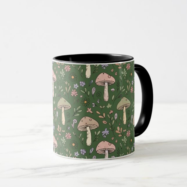 Rich Emerald Green Fungi Seamless Pattern Luxury Mugg (Framsida höger)