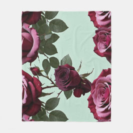 Rich Purple And Deep Red Roses On A Mint Green Fleecefilt
