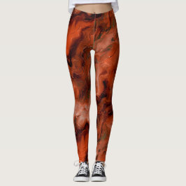 Rich Reds and Oranges Creates Marbling  Effect Leggings