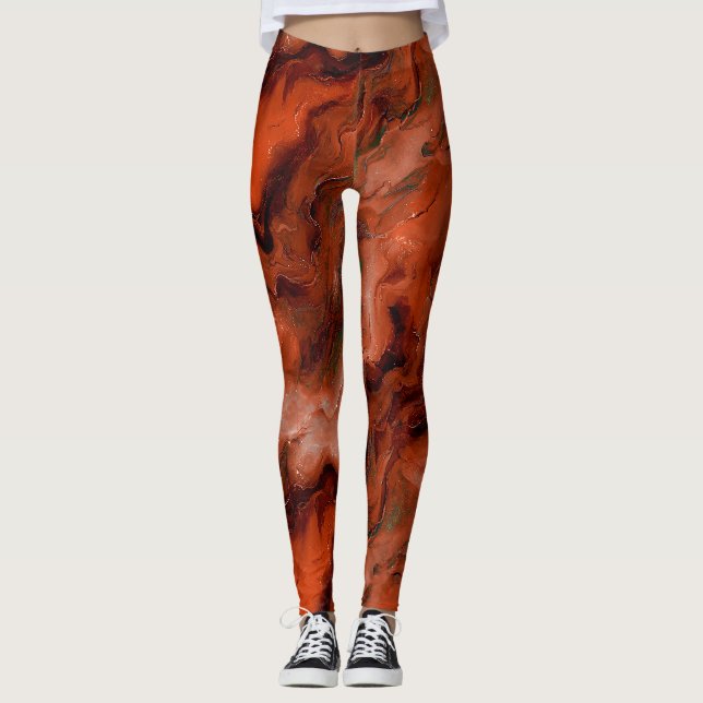 Rich Reds and Oranges Creates Marbling  Effect Leggings (Framsida)