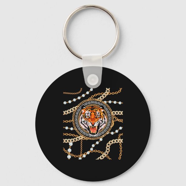Rich Wild Tiger With Printed Gold Chains &amp; Dia Nyckelring (Framsida)