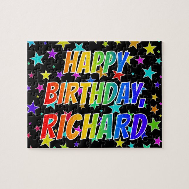 "RICHARD" First Namn, Roligt "GRATTIS PÅ FÖDELSEDA Pussel (Horisontell)