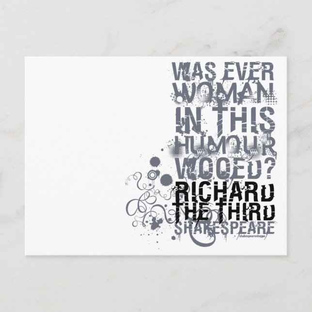Richard III Wooed Quote (B&W) Vykort (Framsida)