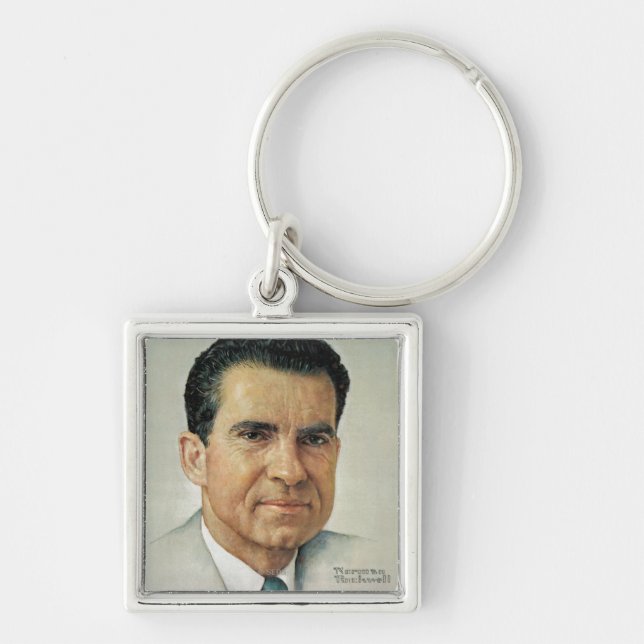 Richard Milhouse Nixon Fyrkantig Silverfärgad Nyckelring (Framsidan)