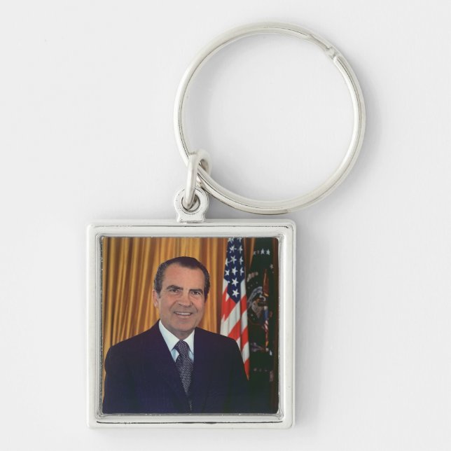 Richard Nixon Fyrkantig Silverfärgad Nyckelring (Framsidan)