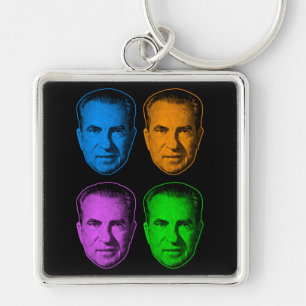 Richard Nixon i Vivid Färg Fyrkantig Silverfärgad Nyckelring