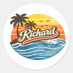 Richard Retro Sunset Namn Design Runt Klistermärke
