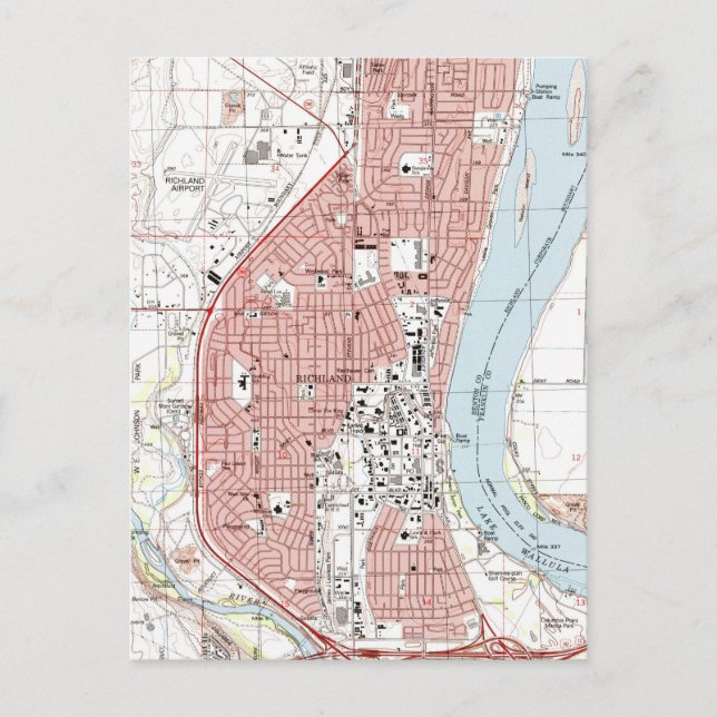 Richland Washington Karta (1992) Vykort (Framsida)