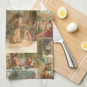Richly Detailed Vintage Pappa jul Collage Kökshandduk