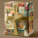 Richly Detailed Vintage Pappa jul Collage Presentpapper<br><div class="desc">Elegantens mycket detaljerade och invecklade helgdag i vintage med skarvfria mönster av återställda Viktorianska julkort med scener av Pappa jul i snö,  med barn,  med änglar och i sitt slift med guld och silver högdagrar och förskönande inslag. Lämplig för avsvärtning.</div>