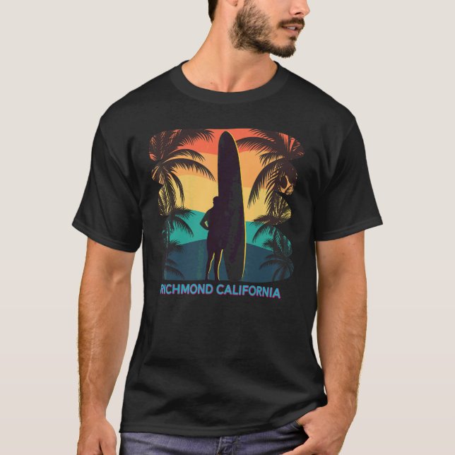 Richmond California Ca Handflatan Träd Surfboard S T Shirt (Framsida)